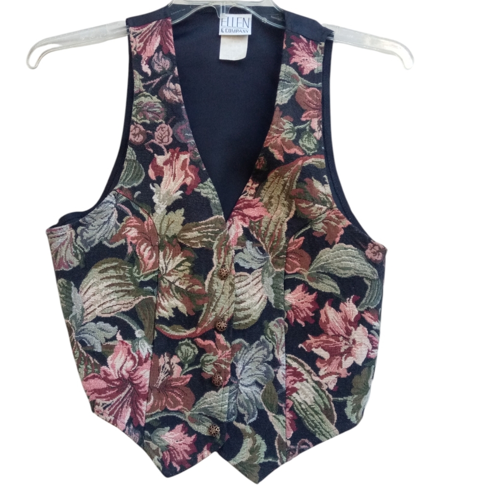 Ellen & Co Vintage Tapestry Vest sz L